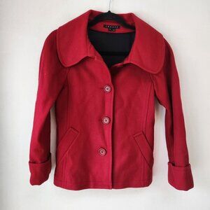 Theory Wool Blend Red Pea Coat Jacket Fall Winter Women's XS